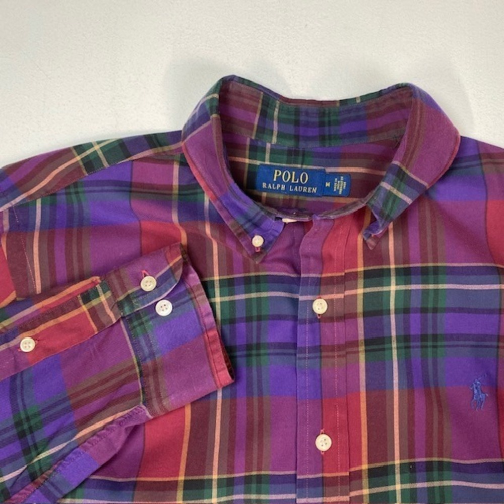 Polo Ralph Lauren Mens Medium‎ Classic Fit Plaid Button Down Shirt Purple Maroon